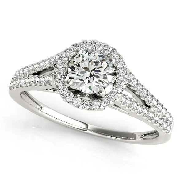 Selene Round Center Stone Split Shank Diamond Halo Engagement Ring