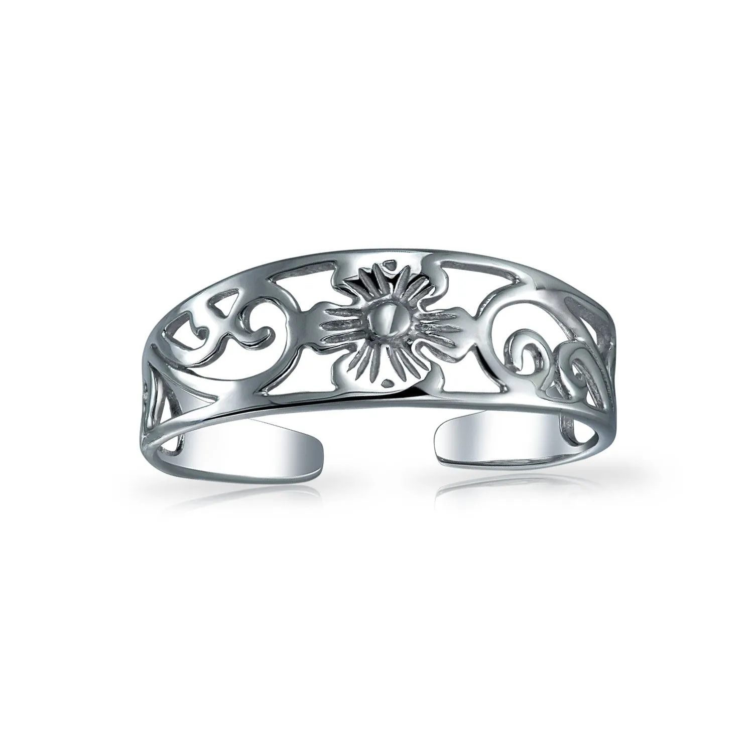 Set of 2 Flowers Vine Carved Swirl Filigree Midi Toe Ring Sterling Silver