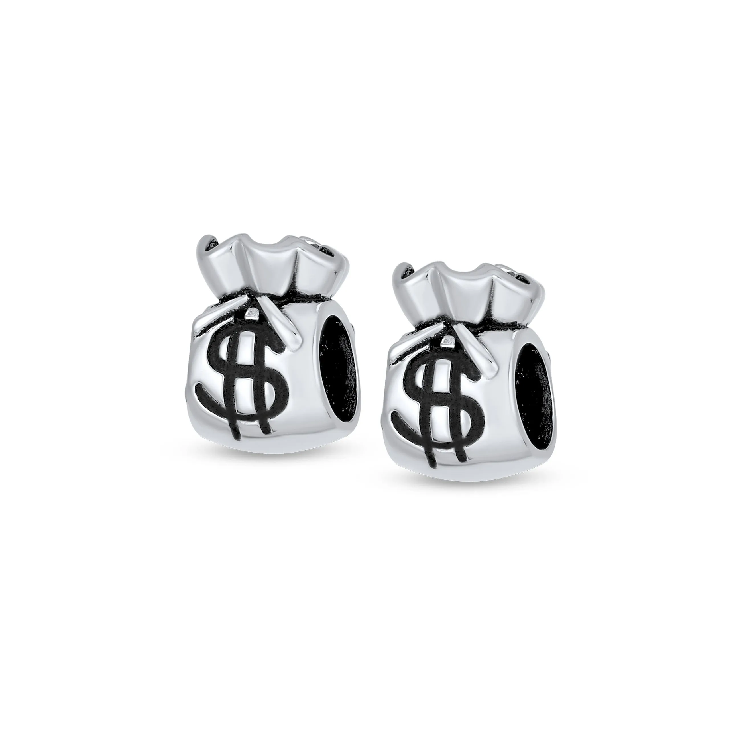 Set of 2 Good Luck Money Bag Charm Bead Sterling Silver for European Bracelet