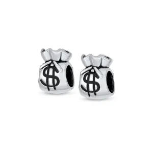 Set of 2 Good Luck Money Bag Charm Bead Sterling Silver for European Bracelet