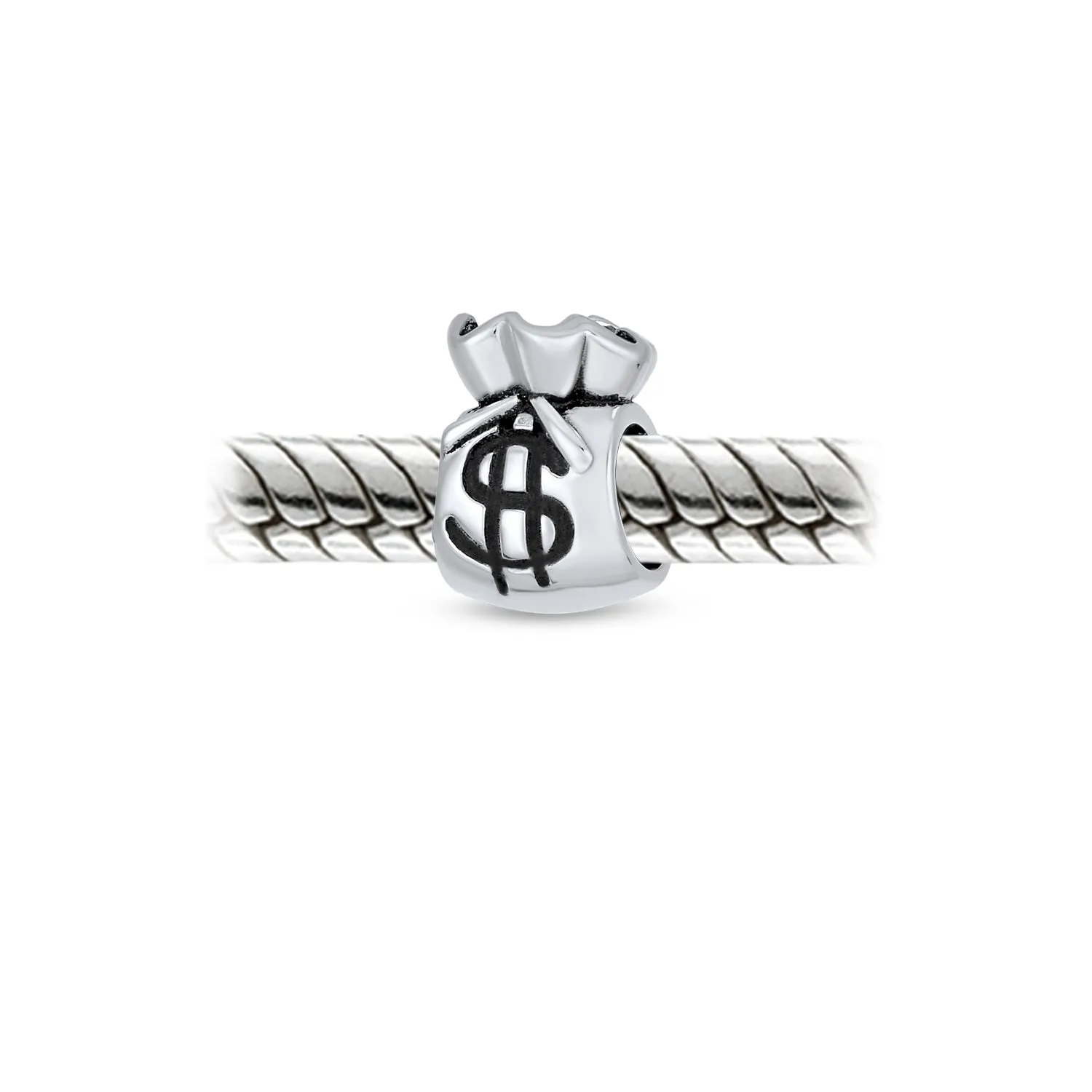Set of 2 Good Luck Money Bag Charm Bead Sterling Silver for European Bracelet