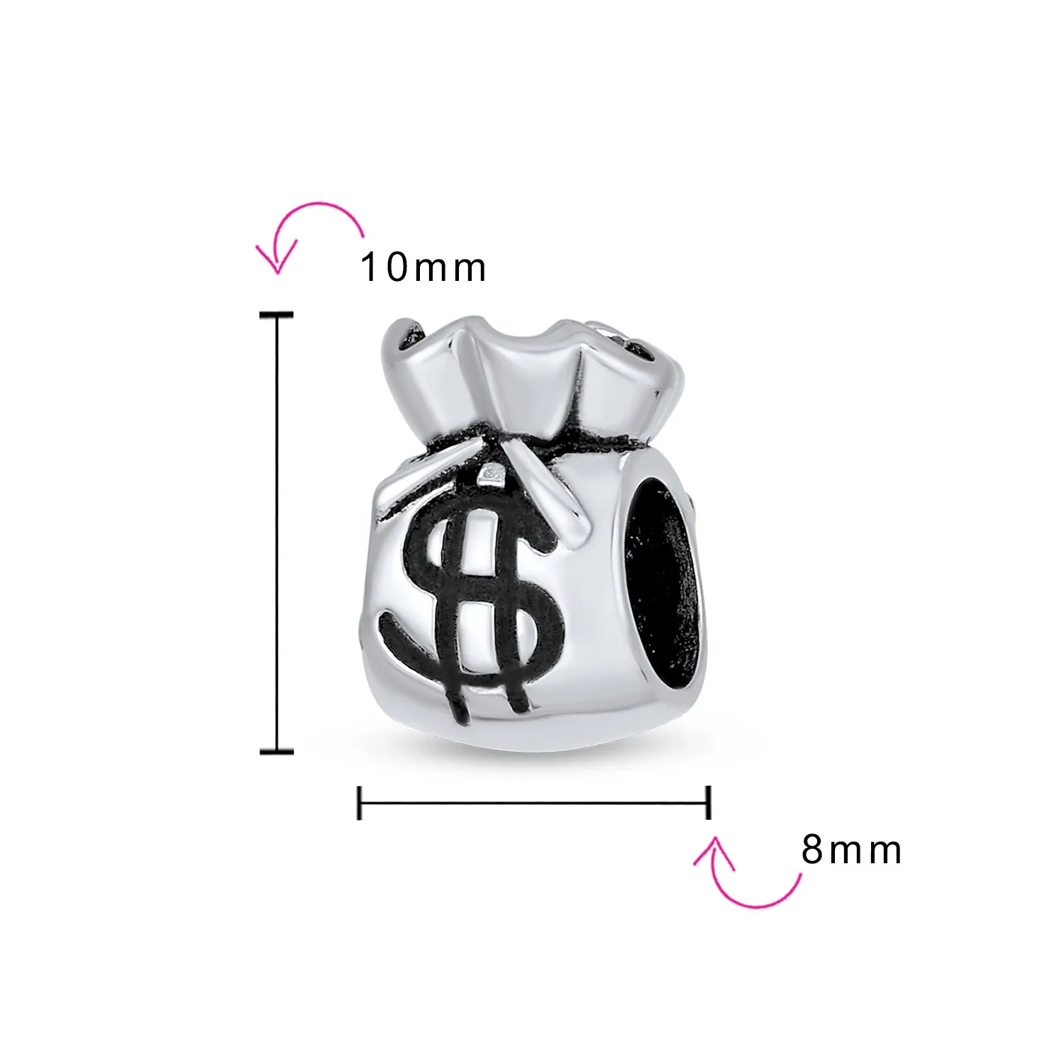Set of 2 Good Luck Money Bag Charm Bead Sterling Silver for European Bracelet