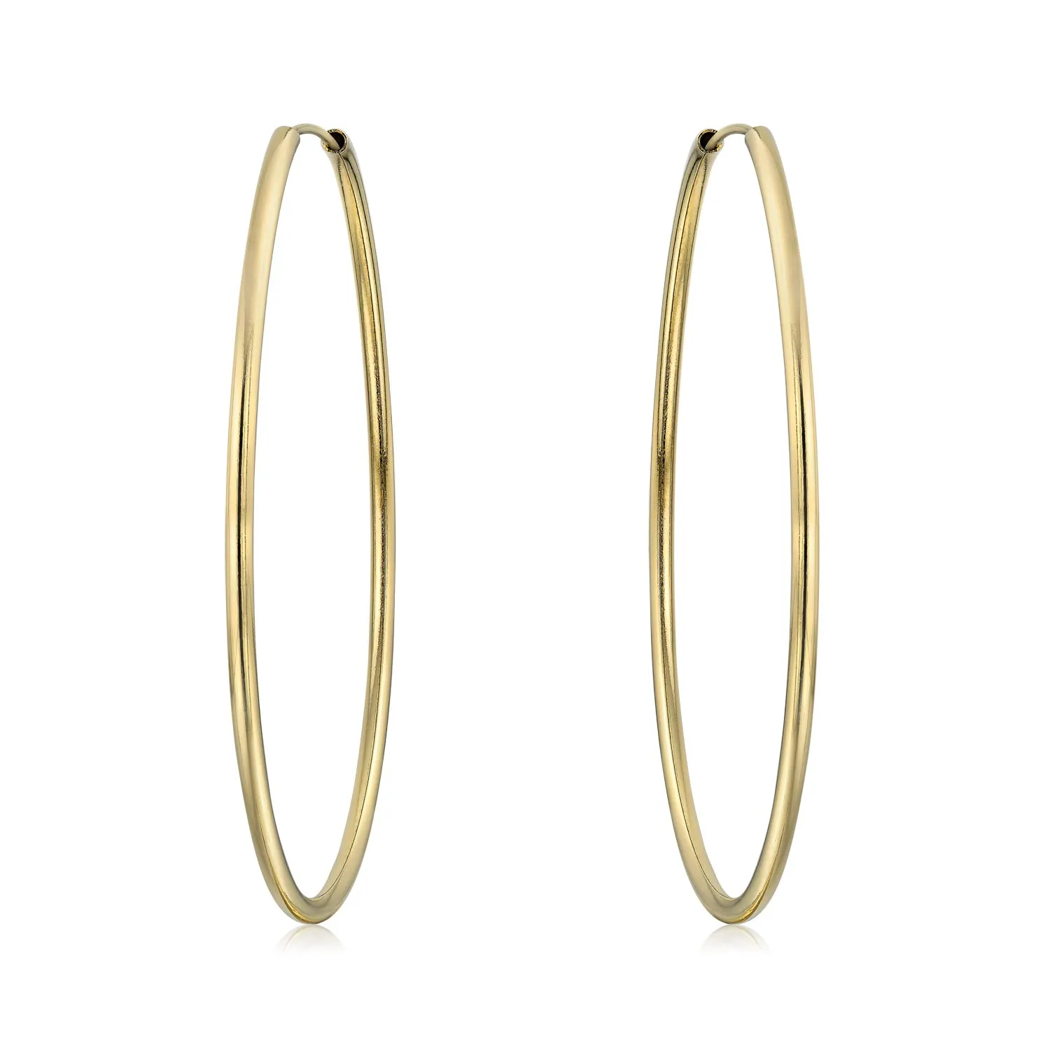 Set of 2 Minimalist Hoop Earrings 2MM Gold Plated 2 Inch & 2.75 Inch