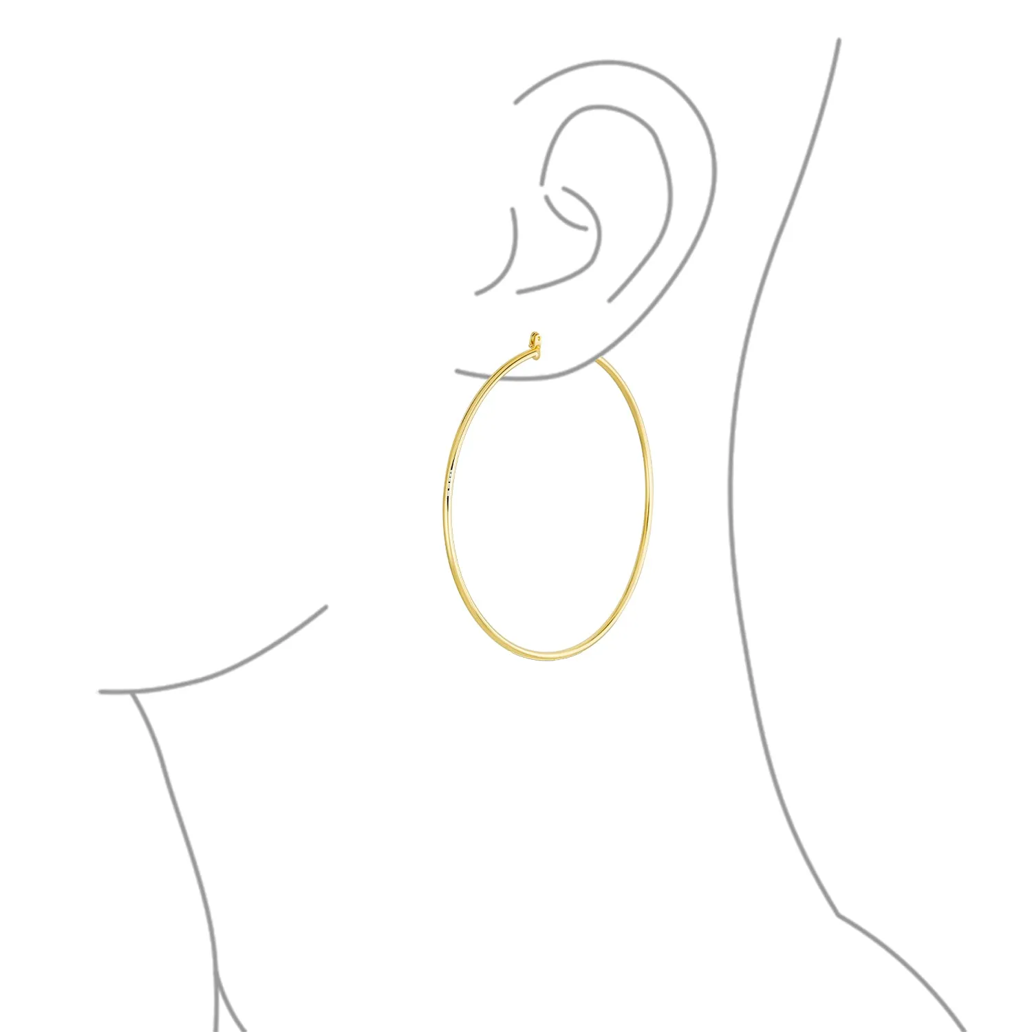 Set of 2 Minimalist Hoop Earrings 2MM Gold Plated 2 Inch & 2.75 Inch