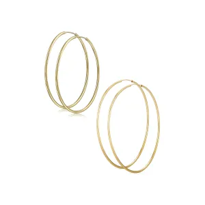 Set of 2 Minimalist Hoop Earrings 2MM Gold Plated 2 Inch & 2.75 Inch