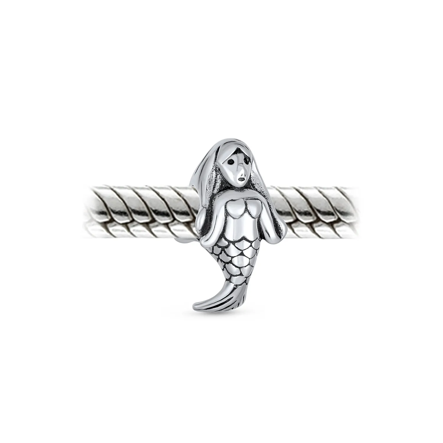 Set of 2 Nautical Clam Shell and Sea Nymph Mermaid Charm Bead Sterling Silver