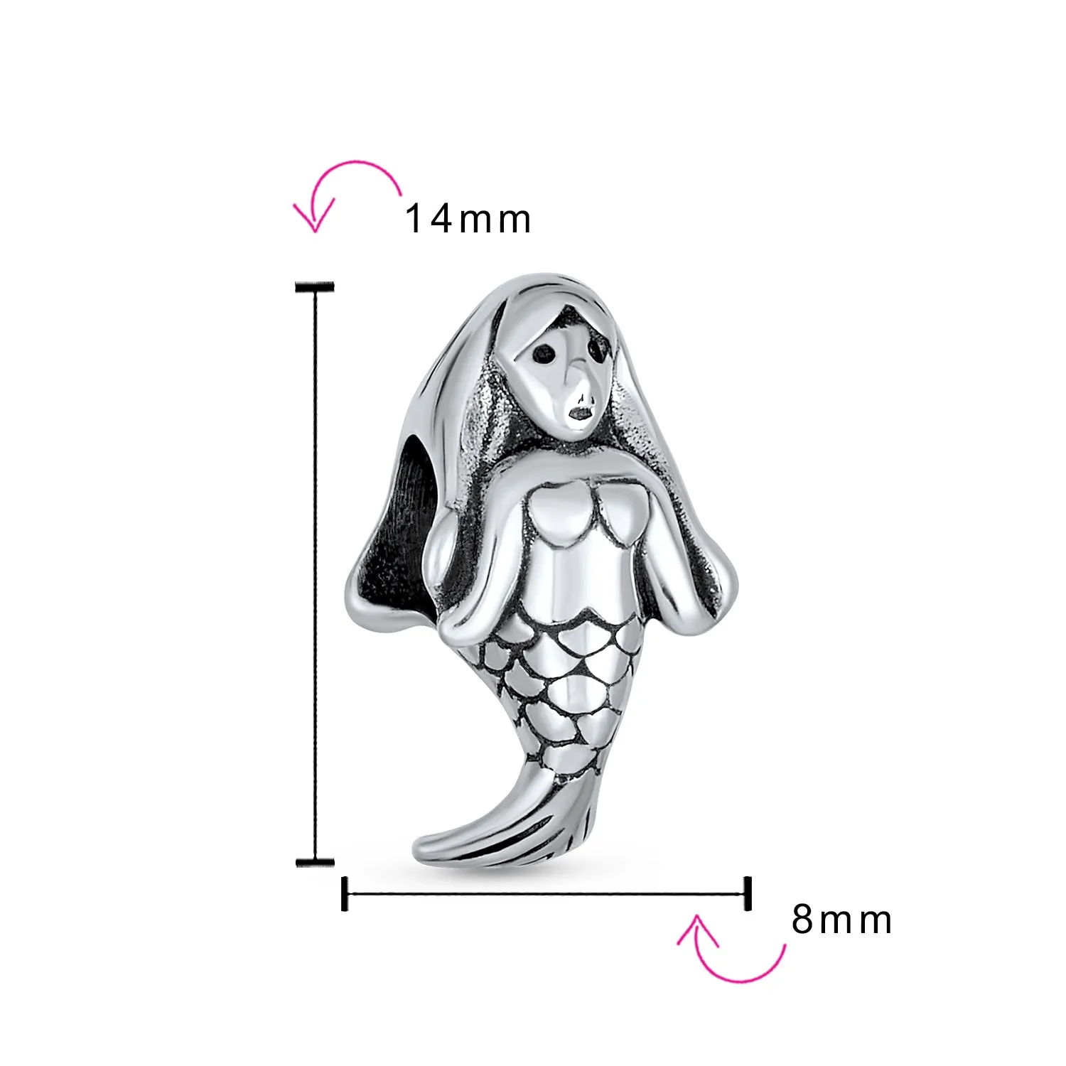 Set of 2 Nautical Clam Shell and Sea Nymph Mermaid Charm Bead Sterling Silver
