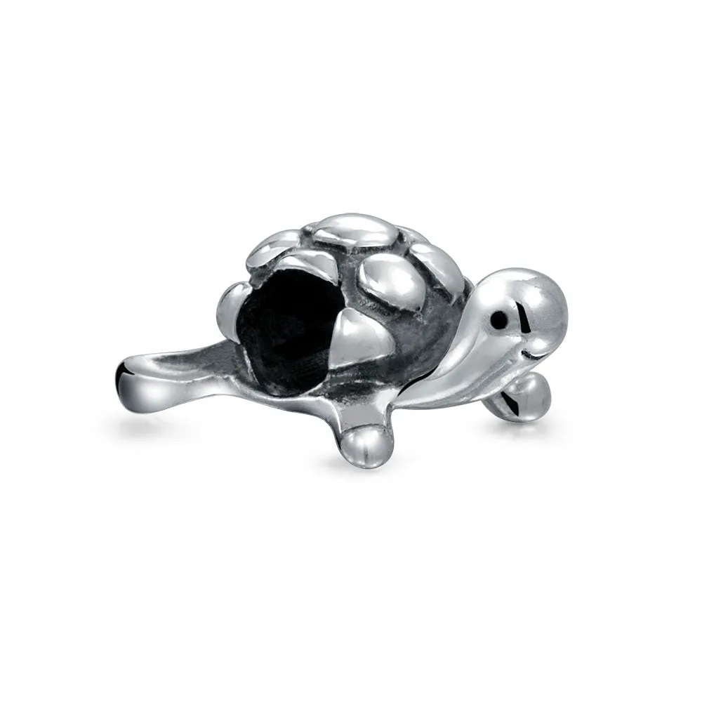 Set of 2 Nautical Travel Crab & Sea Turtle Charm Bead Sterling Silver