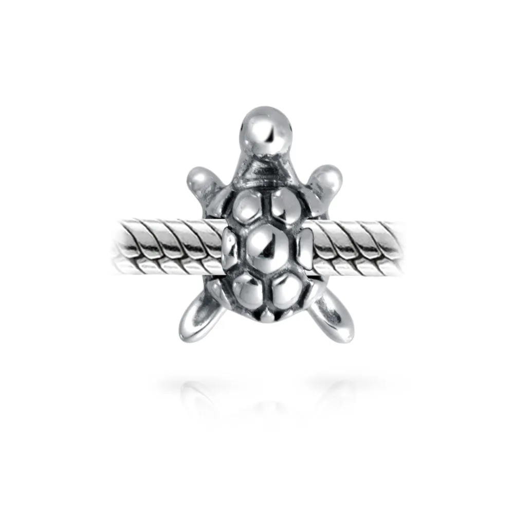 Set of 2 Nautical Travel Crab & Sea Turtle Charm Bead Sterling Silver