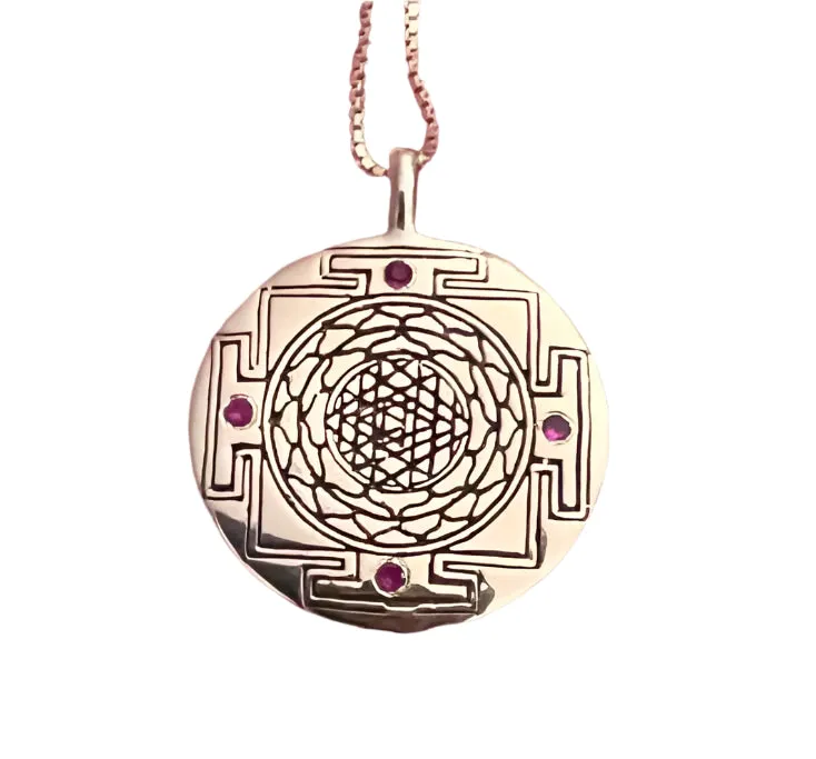 Shakti Silver Yantra Disc 20 inch Necklace