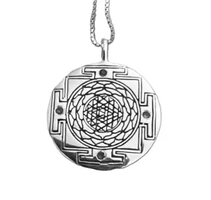 Shakti Silver Yantra Disc 20 inch Necklace