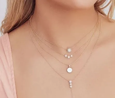 Shy Creation 14K Yellow Gold 0.02ctw Diamond Bail Disc Necklace