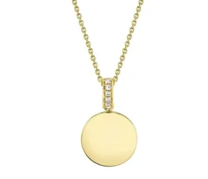 Shy Creation 14K Yellow Gold 0.02ctw Diamond Bail Disc Necklace