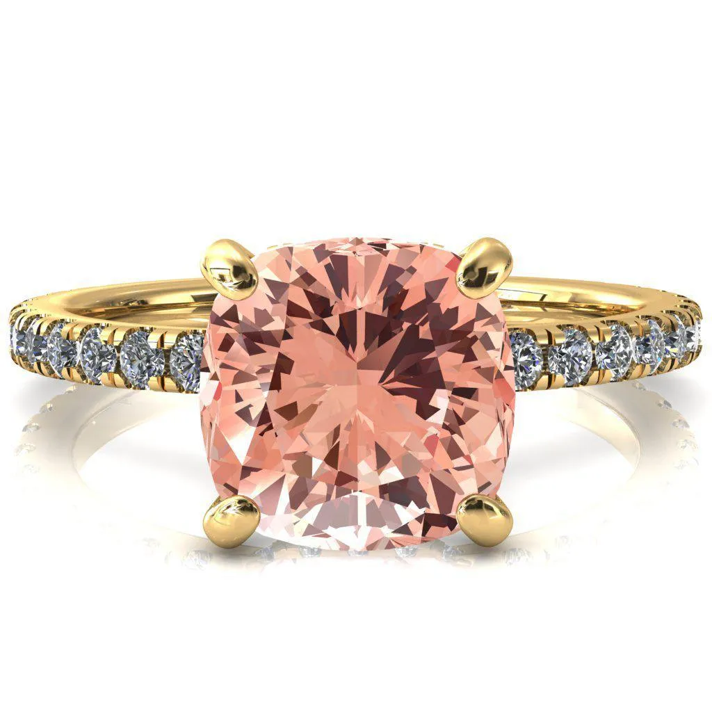 Sicili Cushion Champagne Sapphire 4 Prong 3/4 Micro Pave Diamond Engagement Ring