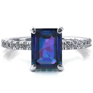 Sicili Emerald Alexandrite 4 Prong 3/4 Micro Pave Diamond Engagement Ring