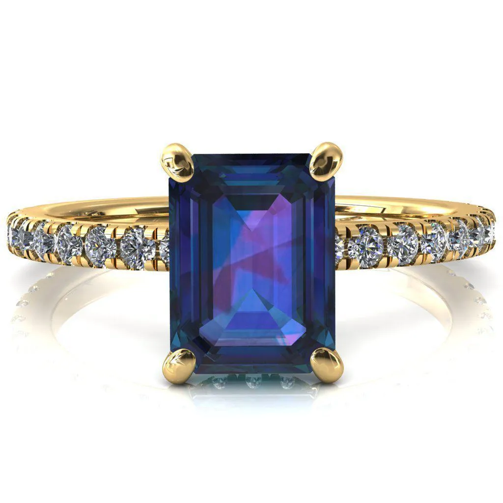 Sicili Emerald Alexandrite 4 Prong 3/4 Micro Pave Diamond Engagement Ring