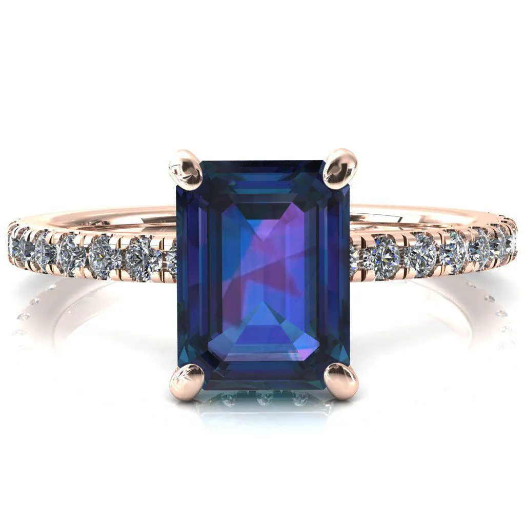 Sicili Emerald Alexandrite 4 Prong 3/4 Micro Pave Diamond Engagement Ring