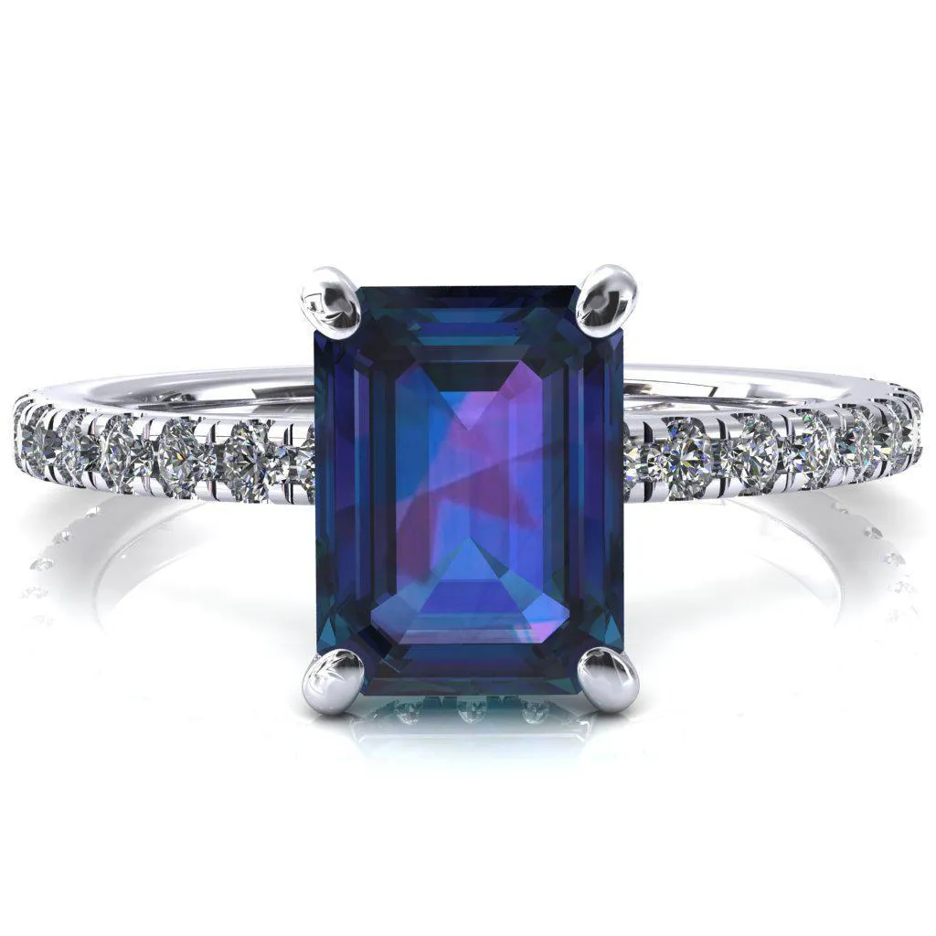 Sicili Emerald Alexandrite 4 Prong 3/4 Micro Pave Diamond Engagement Ring