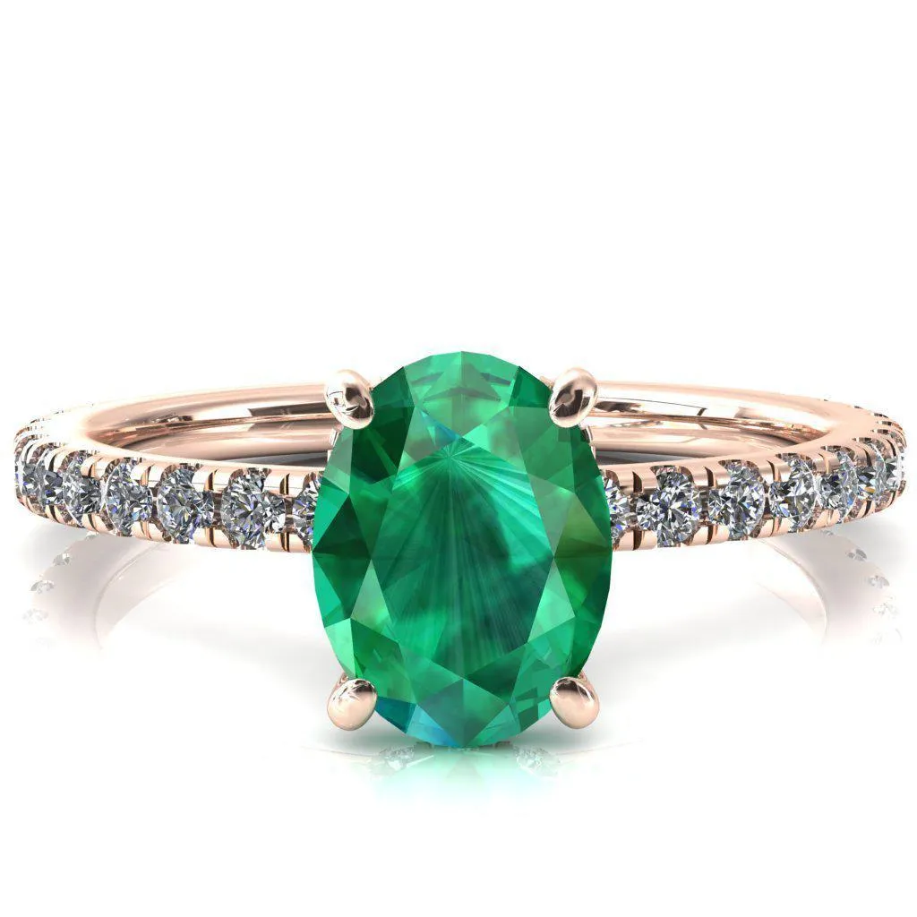 Sicili Oval Emerald 4 Prong 3/4 Micro Pave Diamond Engagement Ring