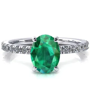 Sicili Oval Emerald 4 Prong 3/4 Micro Pave Diamond Engagement Ring