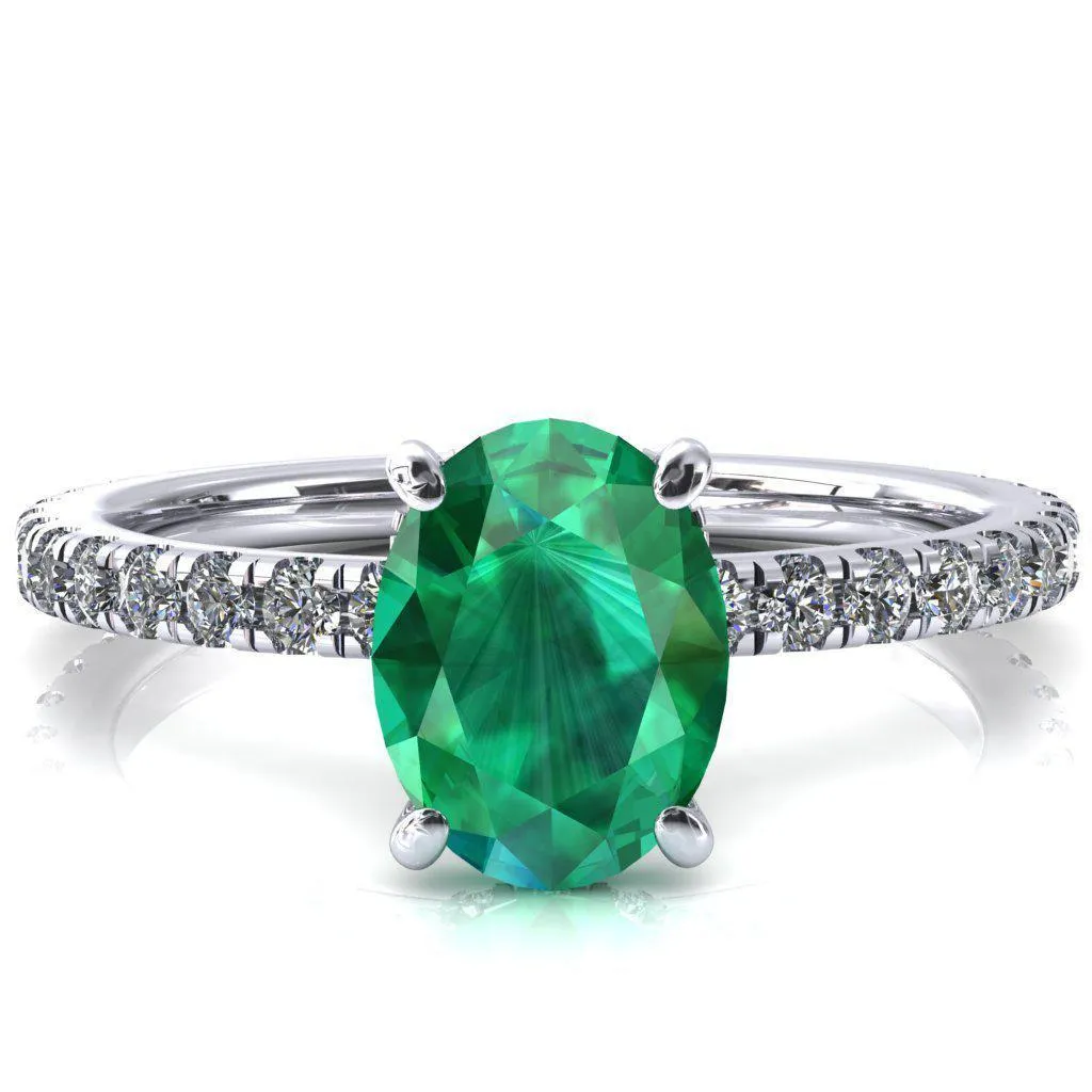Sicili Oval Emerald 4 Prong 3/4 Micro Pave Diamond Engagement Ring