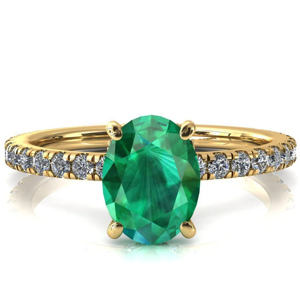 Sicili Oval Emerald 4 Prong 3/4 Micro Pave Diamond Engagement Ring