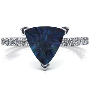 Sicili Trillion Alexandrite 3 Prong 3/4 Micro Pave Diamond Engagement Ring