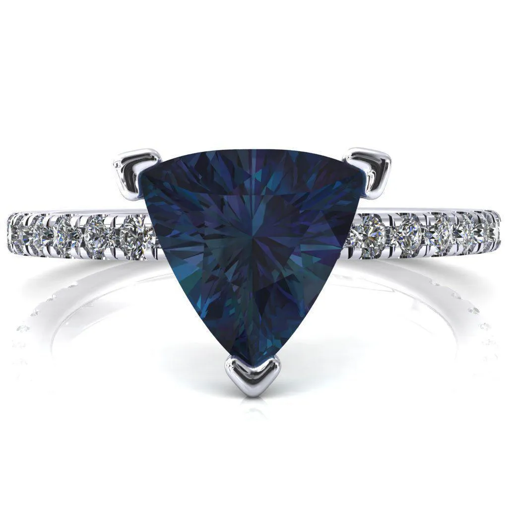 Sicili Trillion Alexandrite 3 Prong 3/4 Micro Pave Diamond Engagement Ring