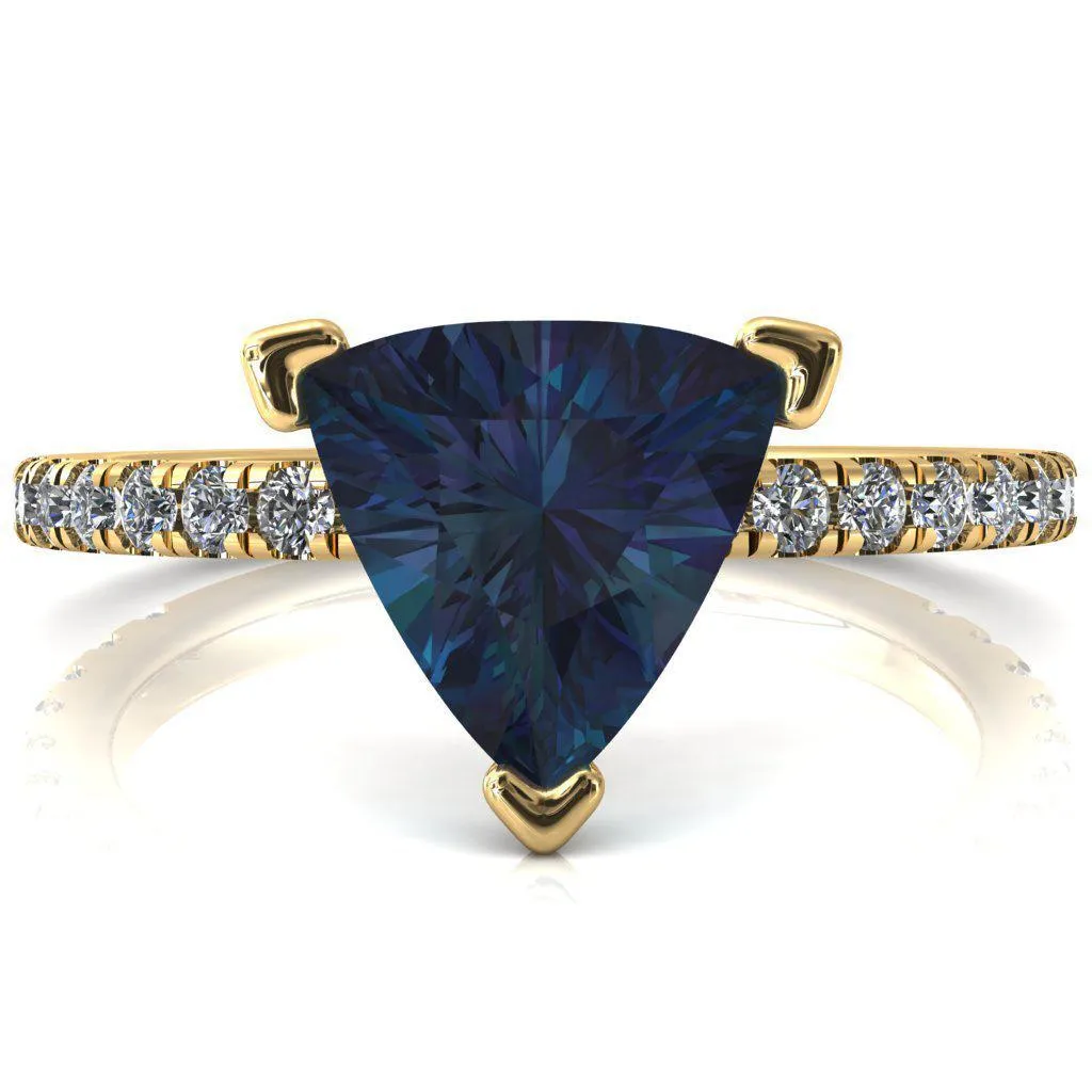 Sicili Trillion Alexandrite 3 Prong 3/4 Micro Pave Diamond Engagement Ring