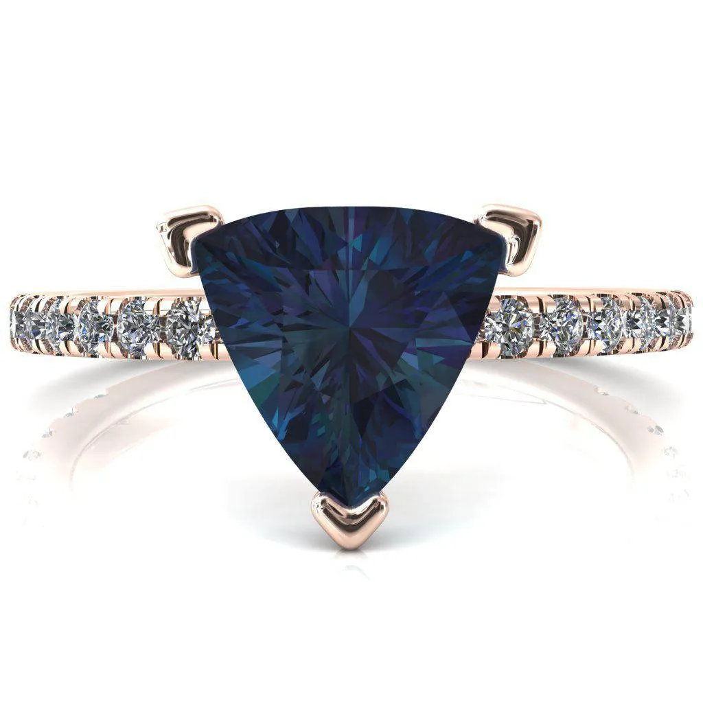 Sicili Trillion Alexandrite 3 Prong 3/4 Micro Pave Diamond Engagement Ring