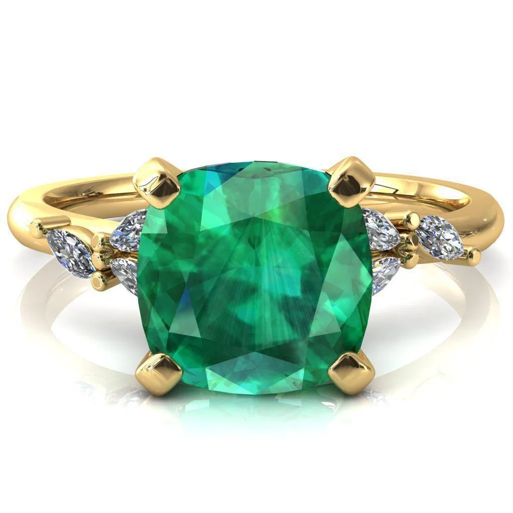 Sigrid Cushion Emerald 4 Prong Marquise Diamond Side Ring