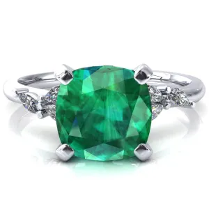 Sigrid Cushion Emerald 4 Prong Marquise Diamond Side Ring