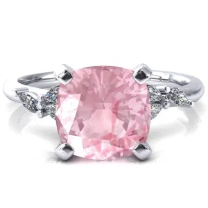 Sigrid Cushion Pink Sapphire 4 Prong Marquise Diamond Side Ring