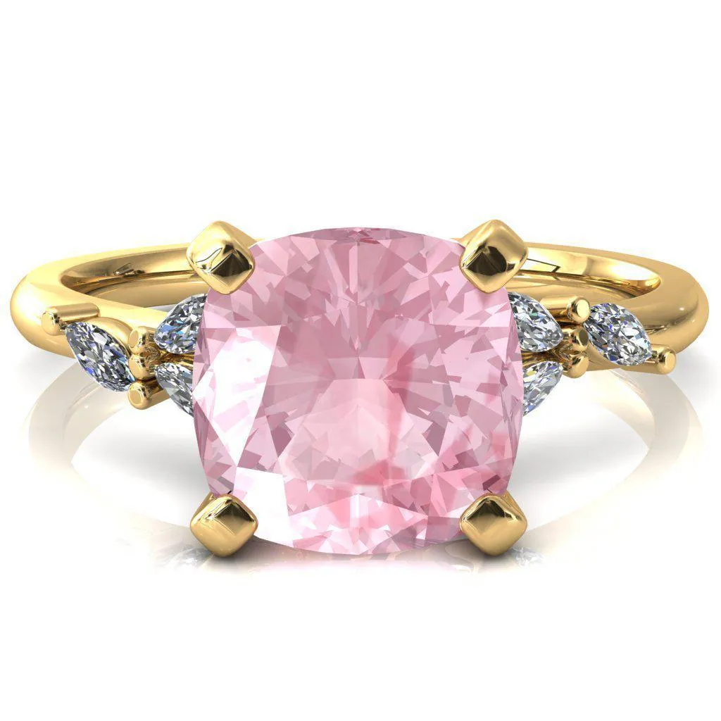 Sigrid Cushion Pink Sapphire 4 Prong Marquise Diamond Side Ring