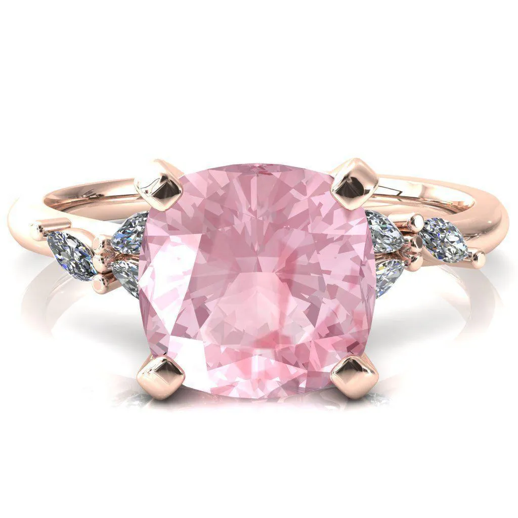 Sigrid Cushion Pink Sapphire 4 Prong Marquise Diamond Side Ring