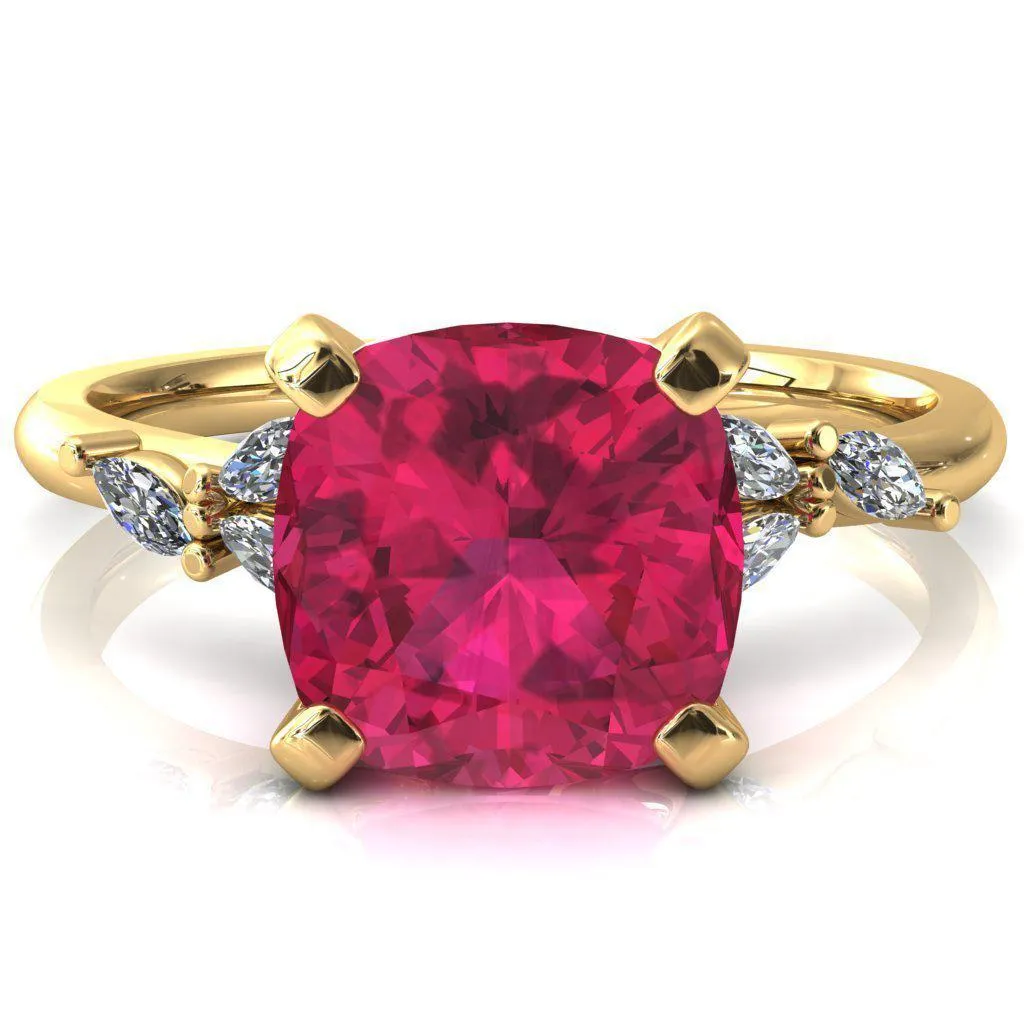Sigrid Cushion Ruby 4 Prong Marquise Diamond Side Ring