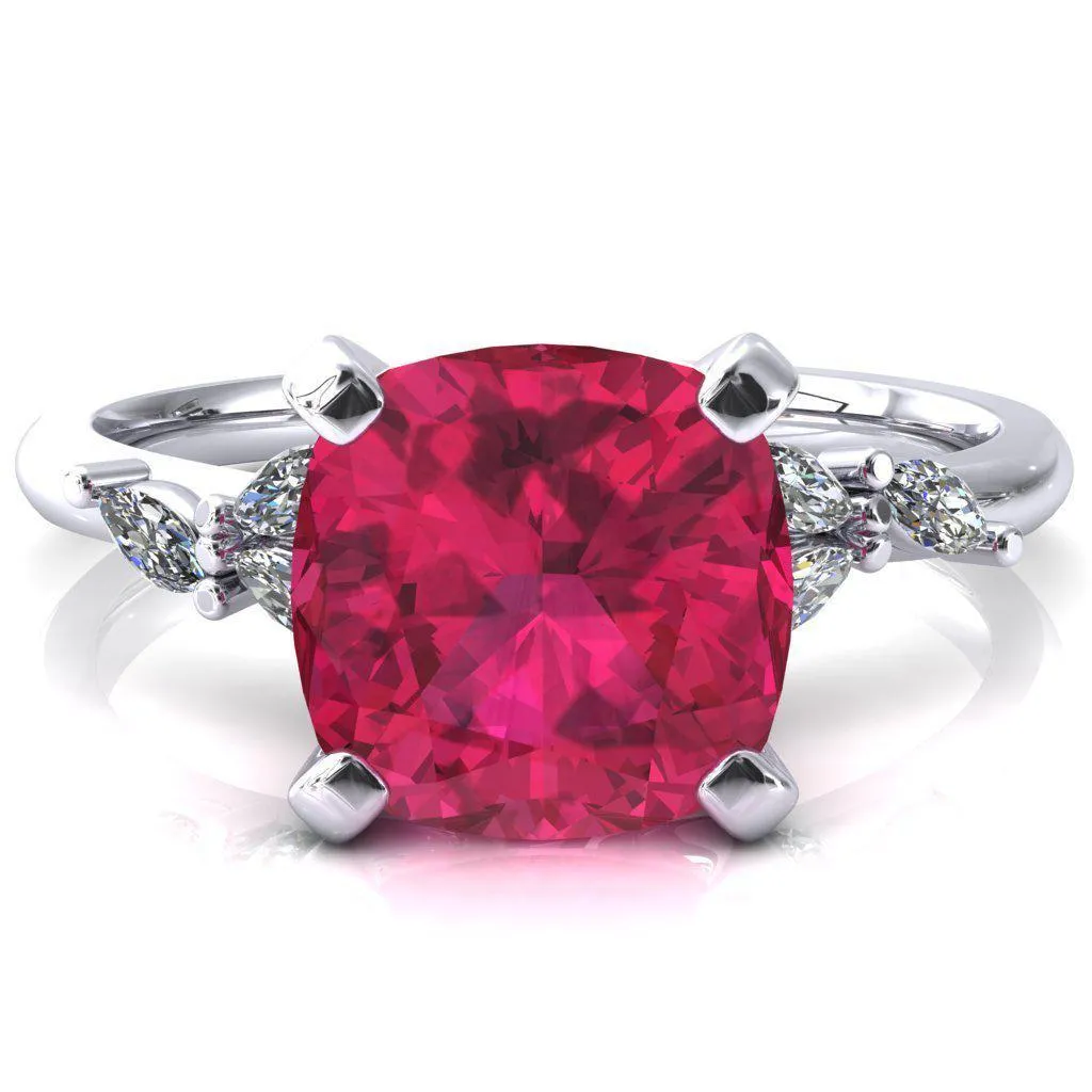 Sigrid Cushion Ruby 4 Prong Marquise Diamond Side Ring
