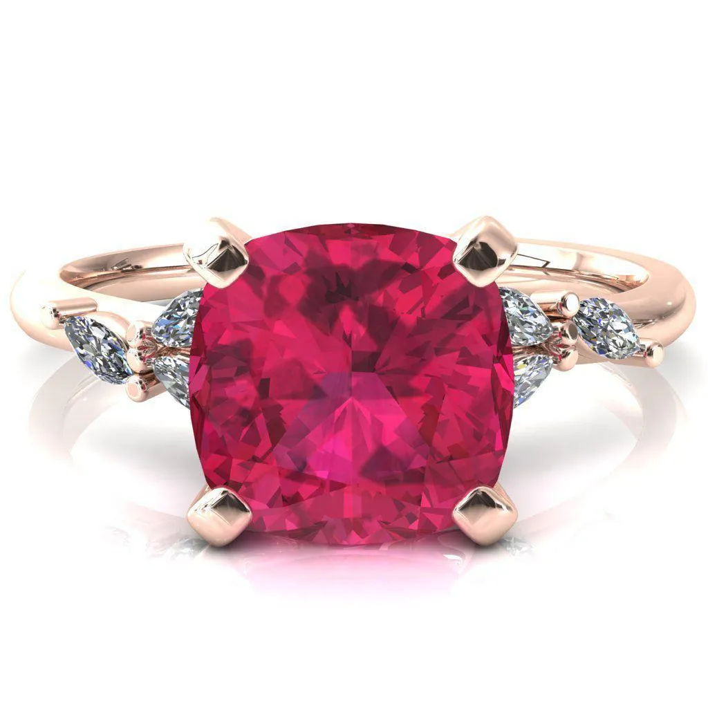 Sigrid Cushion Ruby 4 Prong Marquise Diamond Side Ring