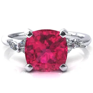 Sigrid Cushion Ruby 4 Prong Marquise Diamond Side Ring