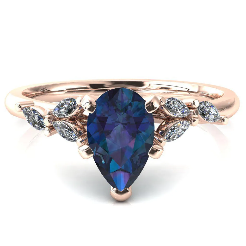 Sigrid Pear Alexandrite 5 Prong Marquise Diamond Side Ring