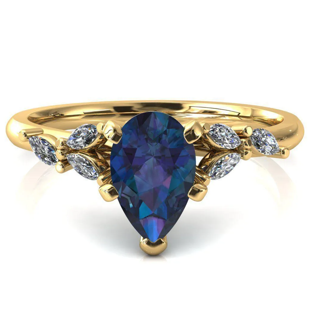 Sigrid Pear Alexandrite 5 Prong Marquise Diamond Side Ring