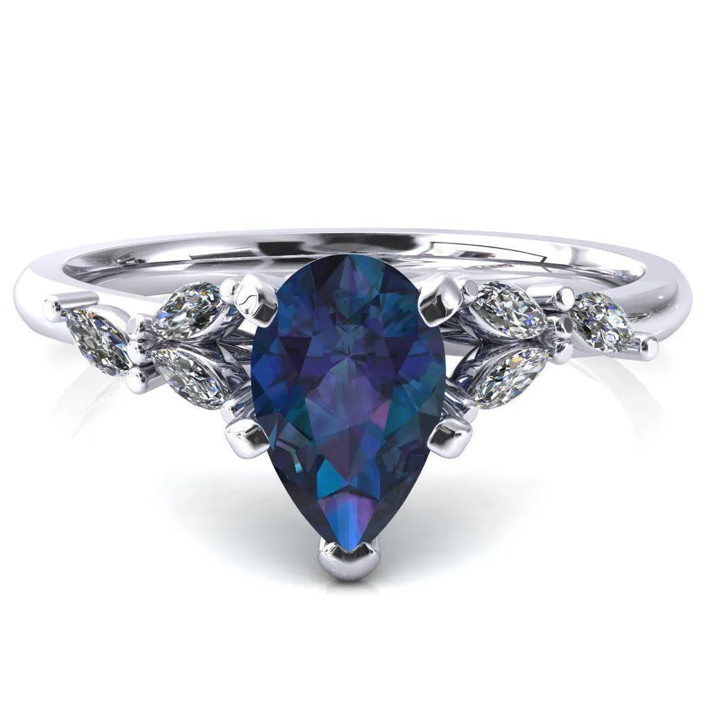 Sigrid Pear Alexandrite 5 Prong Marquise Diamond Side Ring