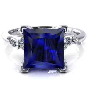Sigrid Princess Blue Sapphire 4 Prong Marquise Diamond Side Ring