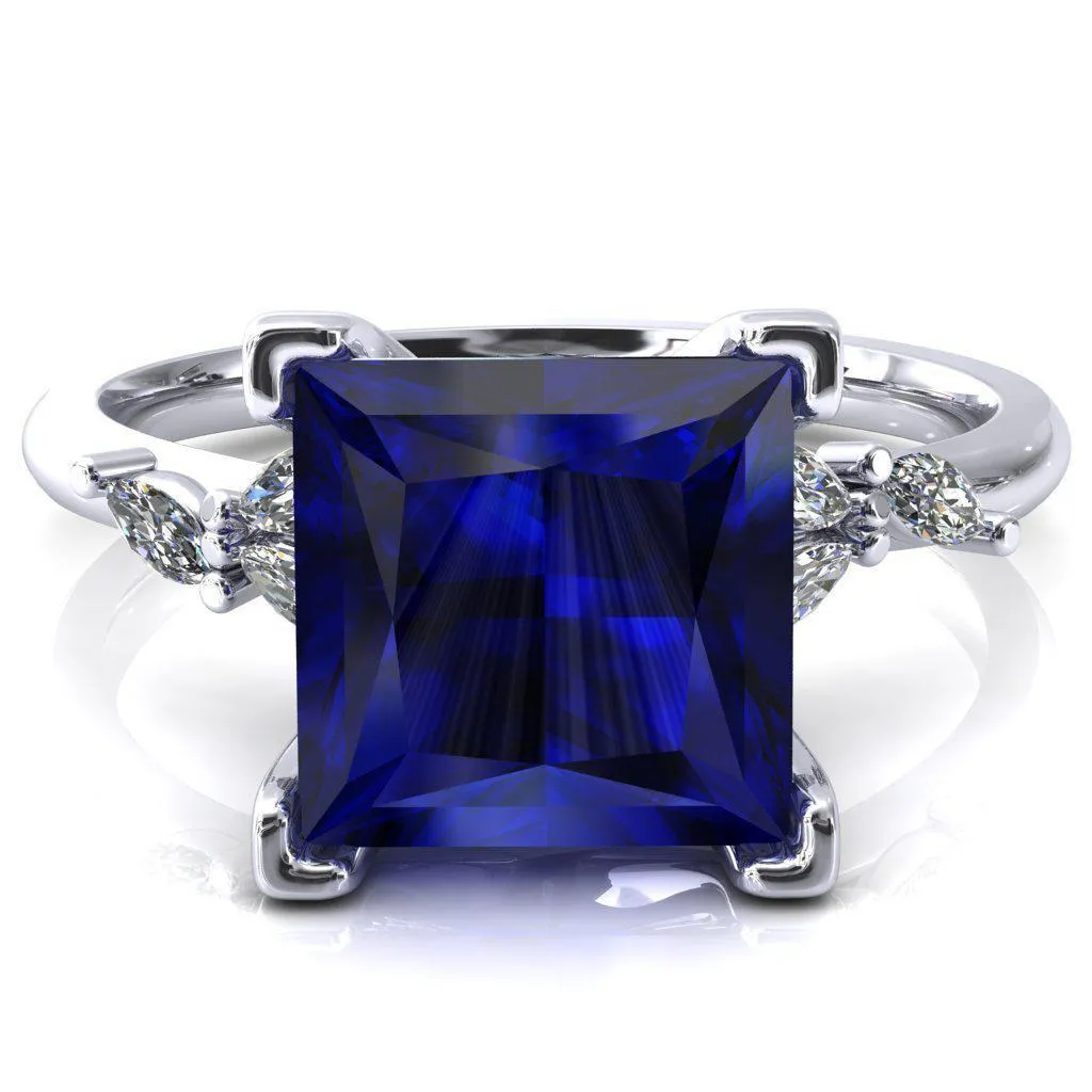 Sigrid Princess Blue Sapphire 4 Prong Marquise Diamond Side Ring