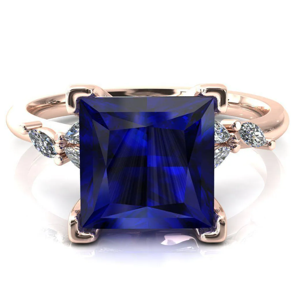 Sigrid Princess Blue Sapphire 4 Prong Marquise Diamond Side Ring