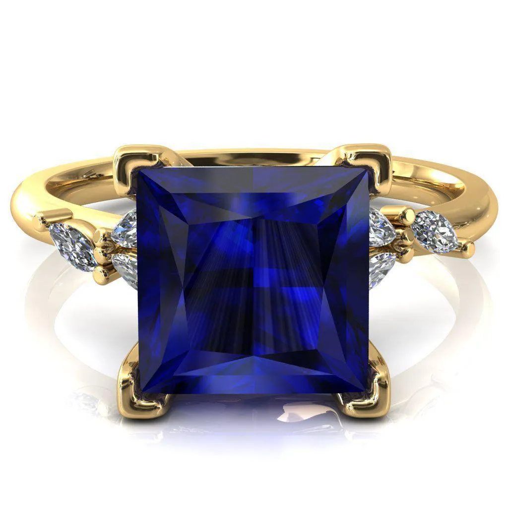 Sigrid Princess Blue Sapphire 4 Prong Marquise Diamond Side Ring