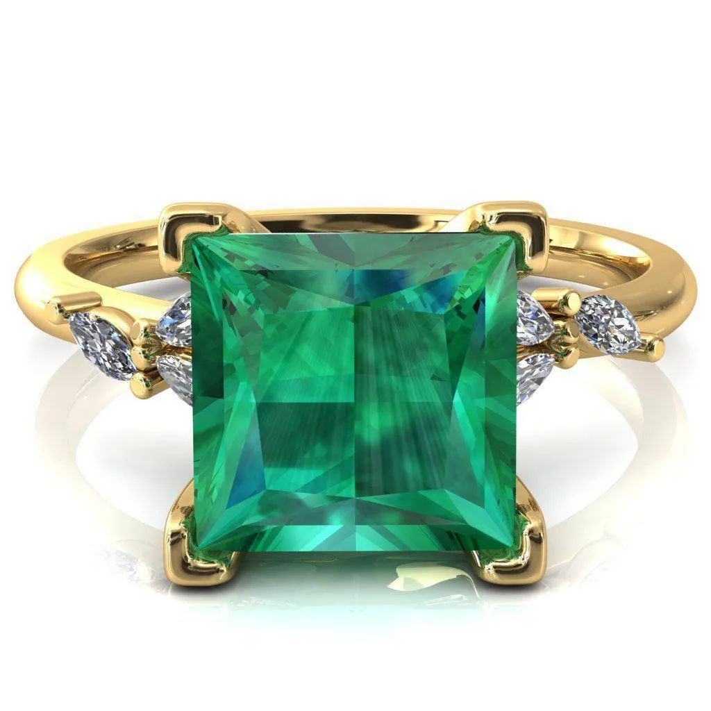 Sigrid Princess Emerald 4 Prong Marquise Diamond Side Ring