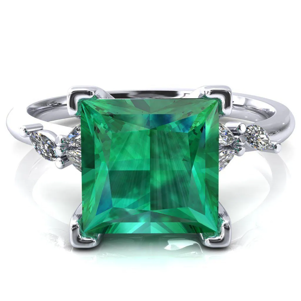 Sigrid Princess Emerald 4 Prong Marquise Diamond Side Ring