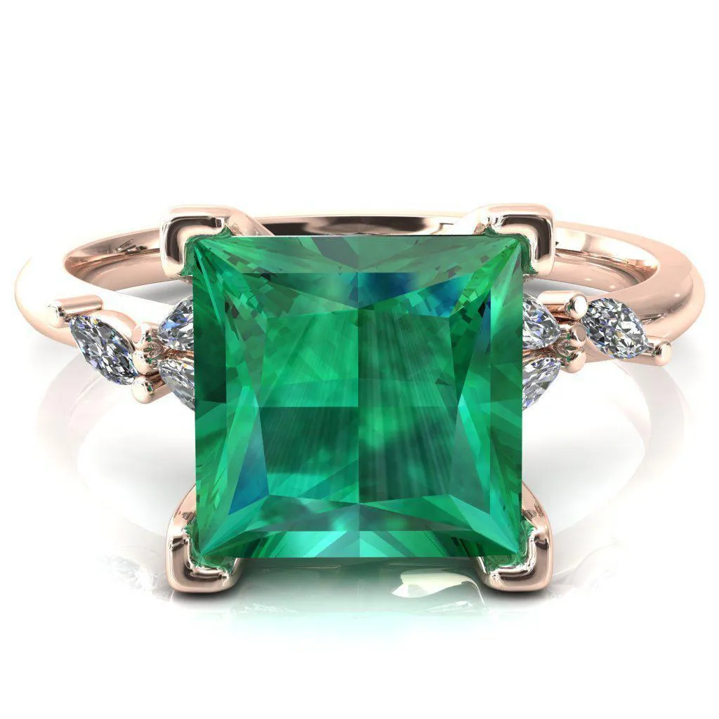 Sigrid Princess Emerald 4 Prong Marquise Diamond Side Ring