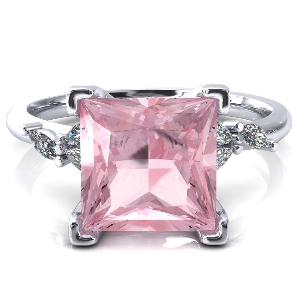 Sigrid Princess Pink Sapphire 4 Prong Marquise Diamond Side Ring